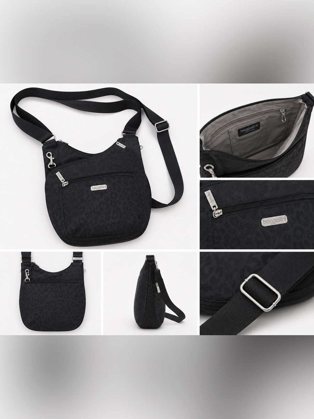 Baggallini Black Crossbody Bag with Subtle Leopard Print